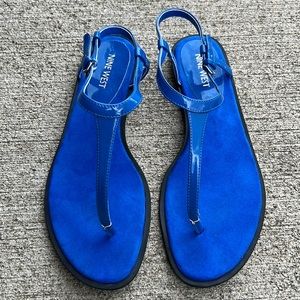 NEVER WORN Nine West blue patent leather sandals size 9